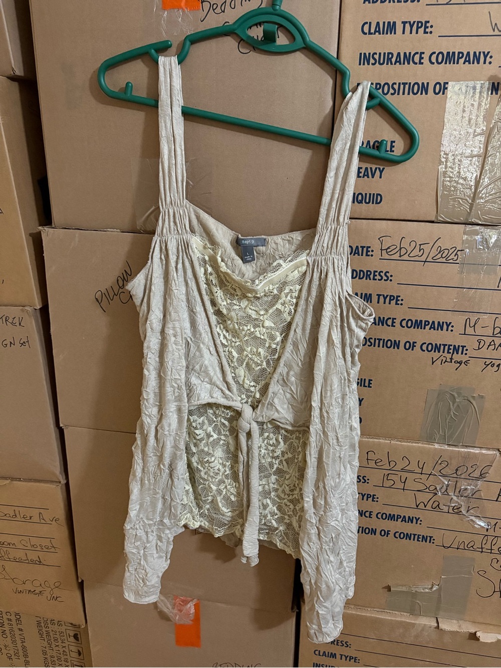 Apt. 9 Cream Lace-Front Tie Cropped Cami